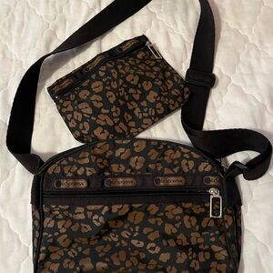 LeSportsac Men's Black and Brown Leopard Messenger Bag
